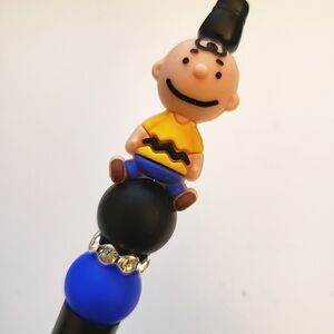 Handmade Charlie Brown Beaded Silicone Focal Bead Pen